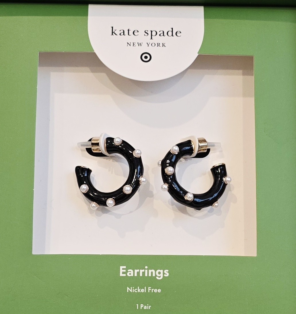 Kate Spade New York x Target Pearl Polka Dot Hoop Earrings – Black White Classic