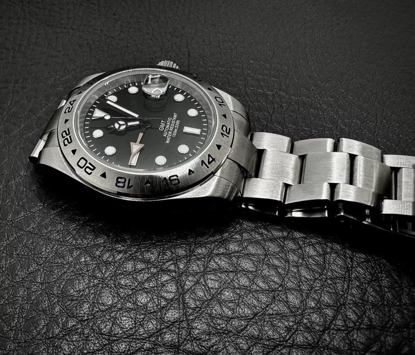 Custom 40mm EX2 GMT Black Dial Mod Watch w/ NH34 Automatic Movement