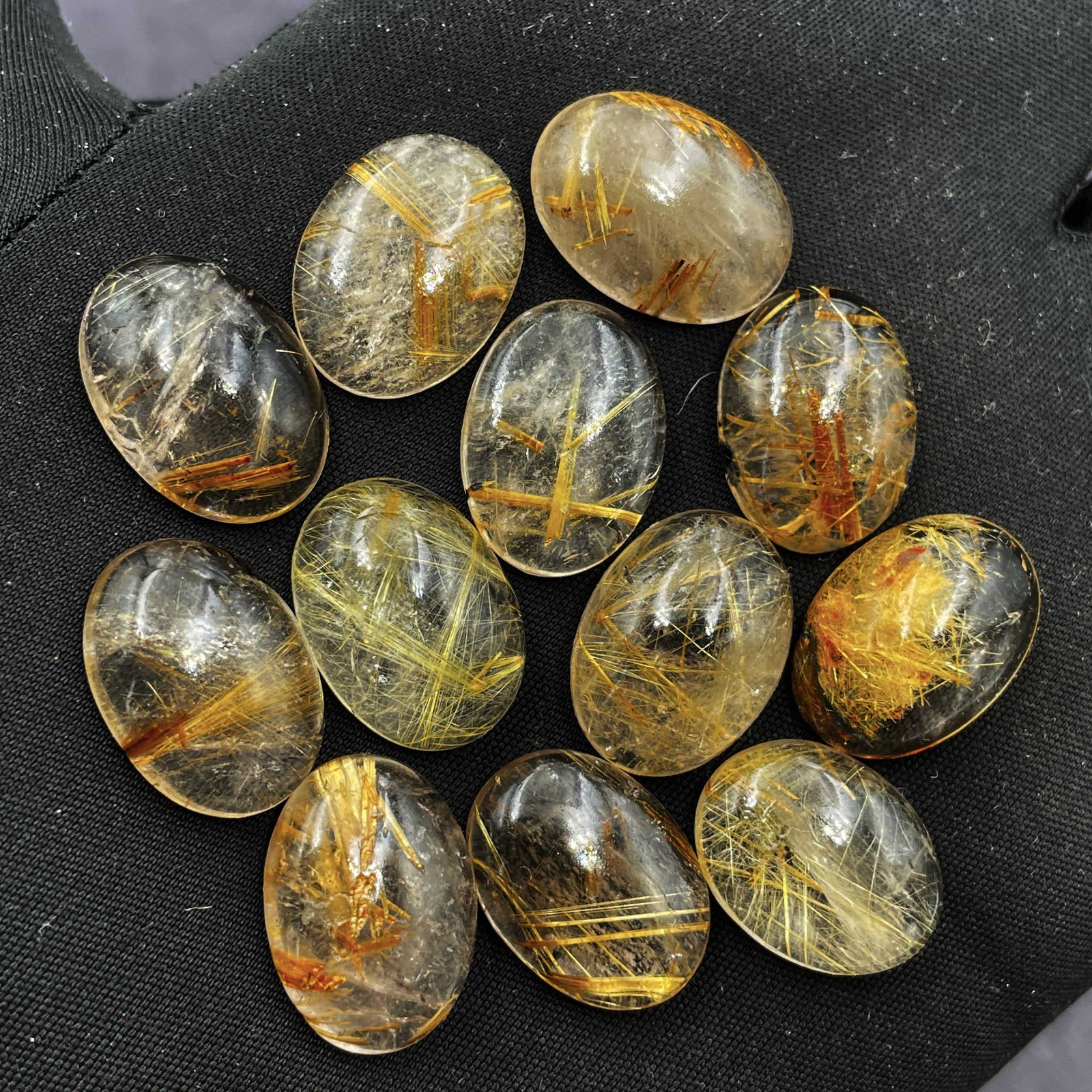 Natural Golden Rutile Quartz Oval Cabochon Loose Stone Lot 13*18 MM 105 CT 9 Pcs