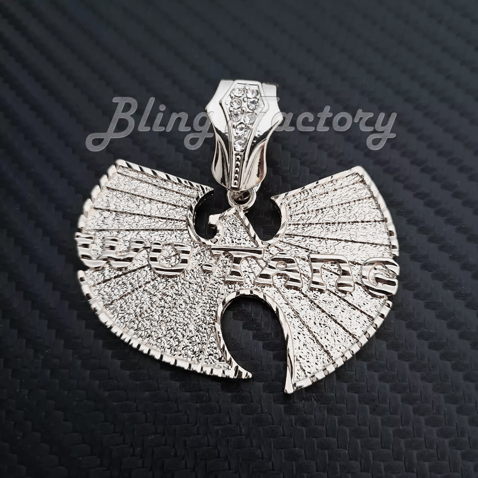 Wu Tang Pendant & 16″ 18″ 20″ 24″ Iced Cuban Chain Silver Tone Hip Hop Necklace
