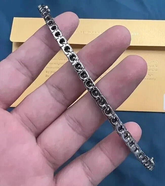 8Ct Round Cut Lab-Created Black Diamond Tennis Bracelet 14K White Gold Plated
