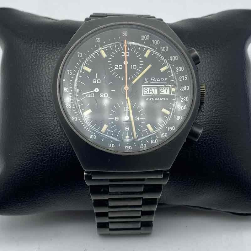 Vintage Le Phare Swiss Made Automatic Chronograph Valjoux 7750 Black 39mm