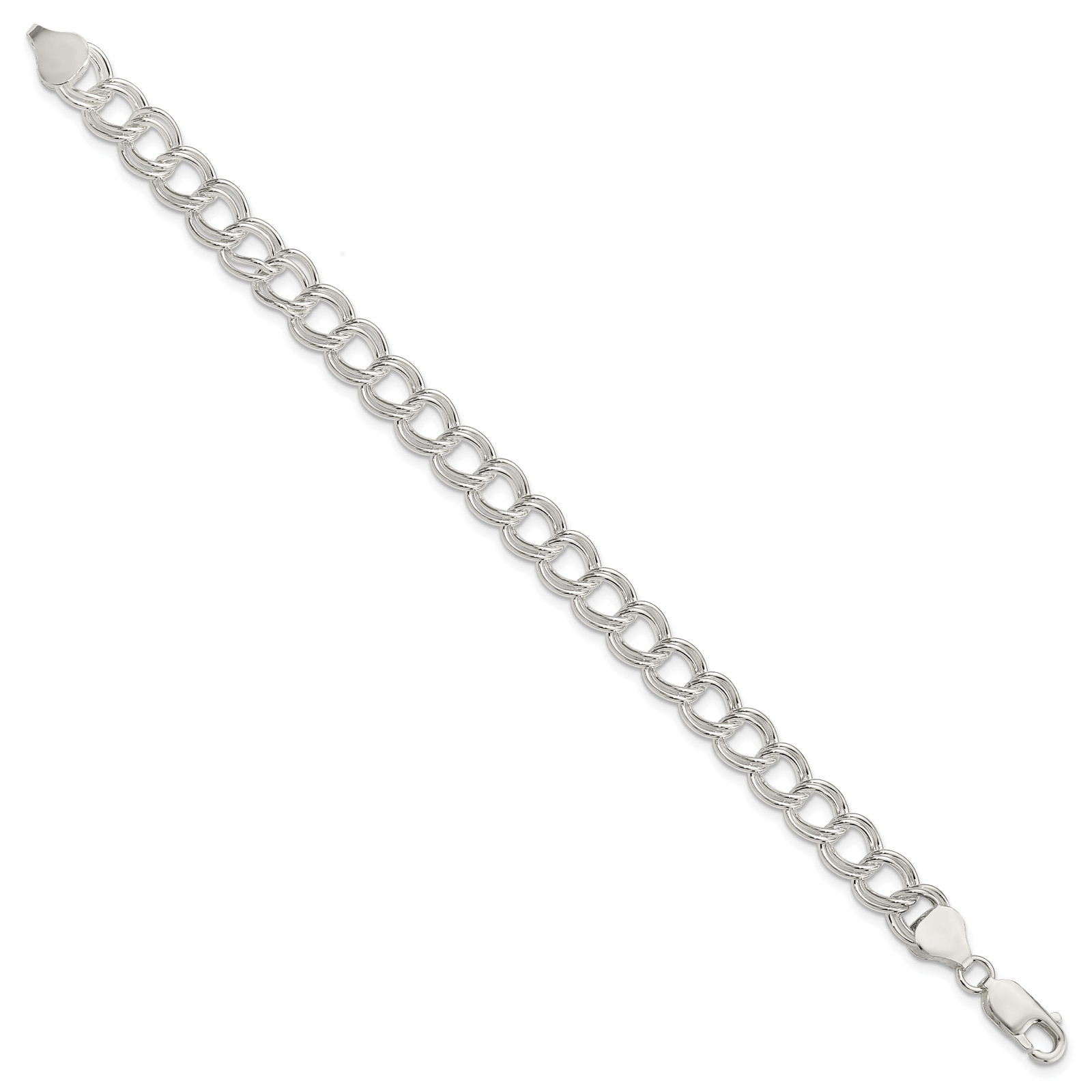 Silver 7.75mm Solid Double Link Charm Bracelet QG1163