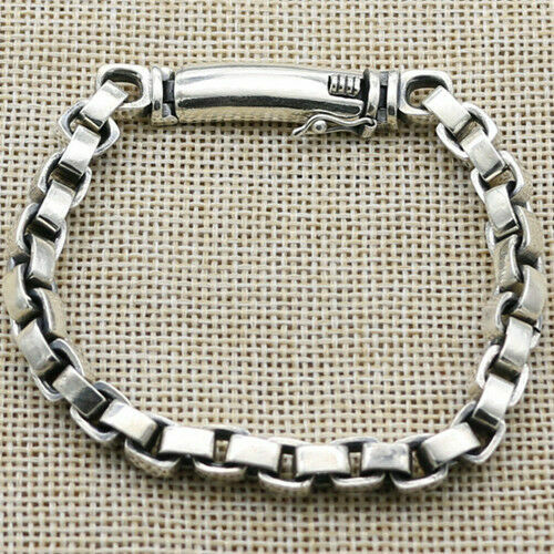 Real 925 Sterling Silver Bracelet Link Rectangular Box Chain