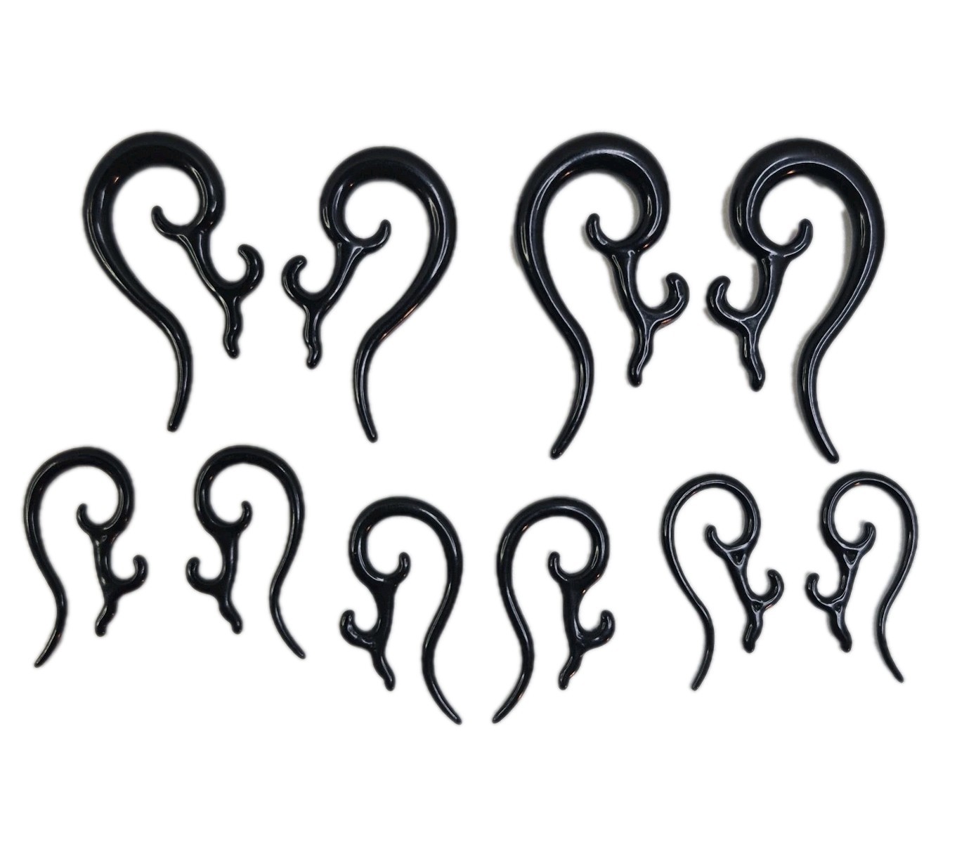 5 Pairs Acrylic Taper Stretcher Black Spiral Earrings 2-12 Gauge LOT NOS
