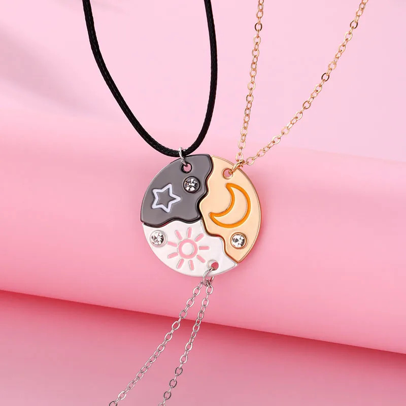 Sun Moon Star Necklace 3Pcs Friendship Pendant Jewelry for Best Friends Couple