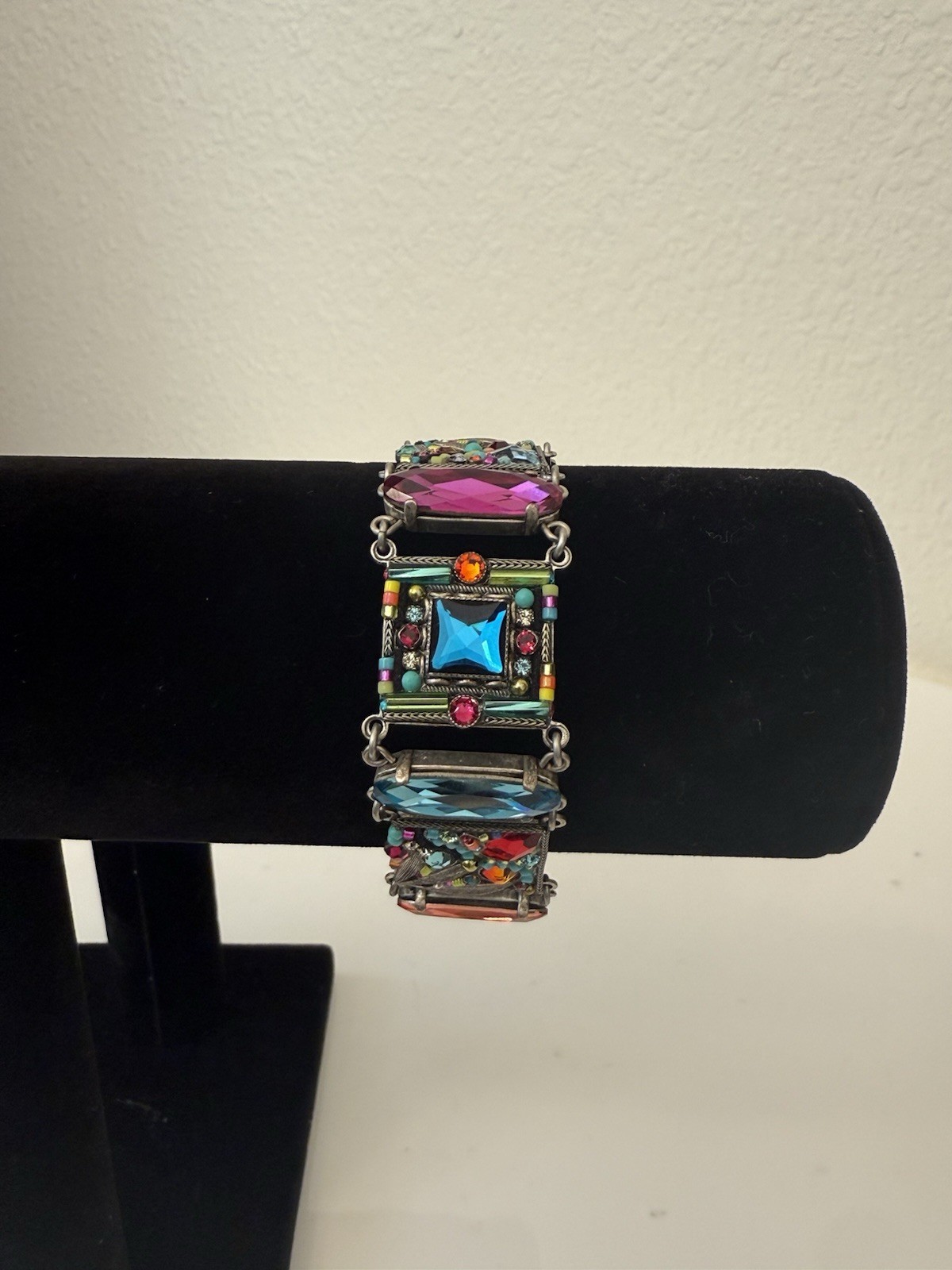 7-8″ Adjustable Crystal & Bead Mosaic FIREFLY Bracelet Stunning Color and Shine