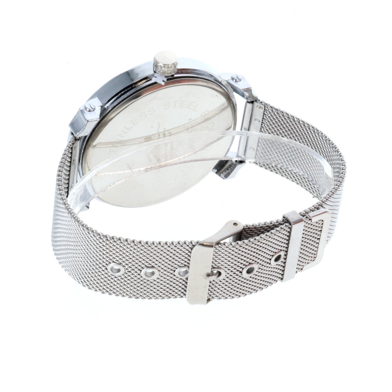Hip Hop Iced Silver Finish Fashion Metal Mesh Band Bling Watch