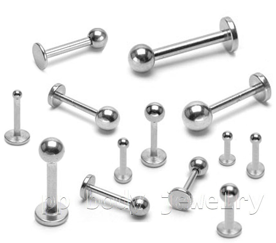 20G 18G 16G 14G Ball Top Surgical Steel Labret Stud Ear Helix Cartilage Tragus