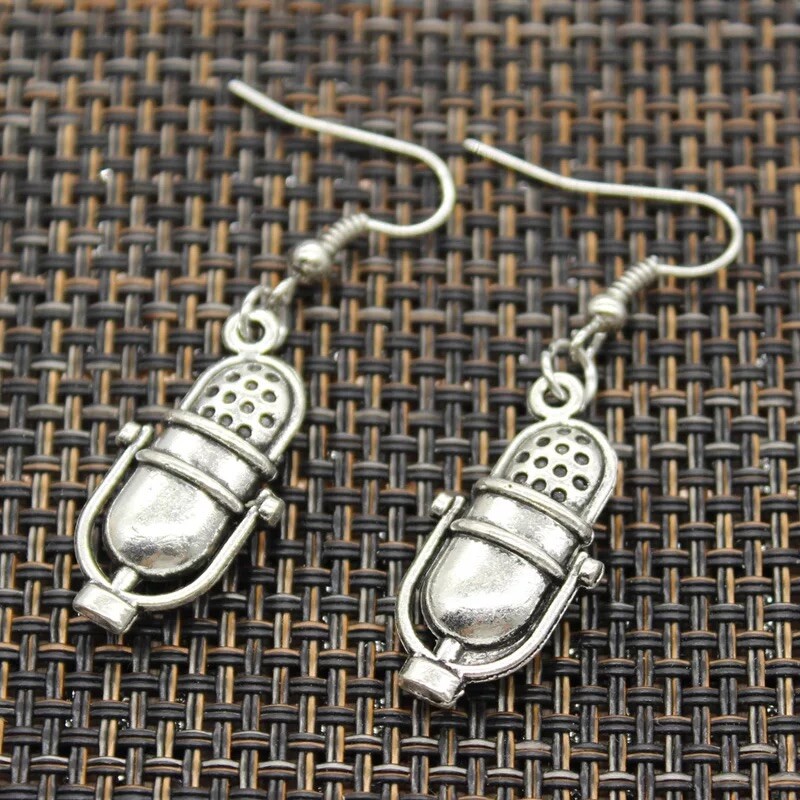 Vintage Inspired Silver Microphone Earrings, 1”, Music, Podcast Gift, New