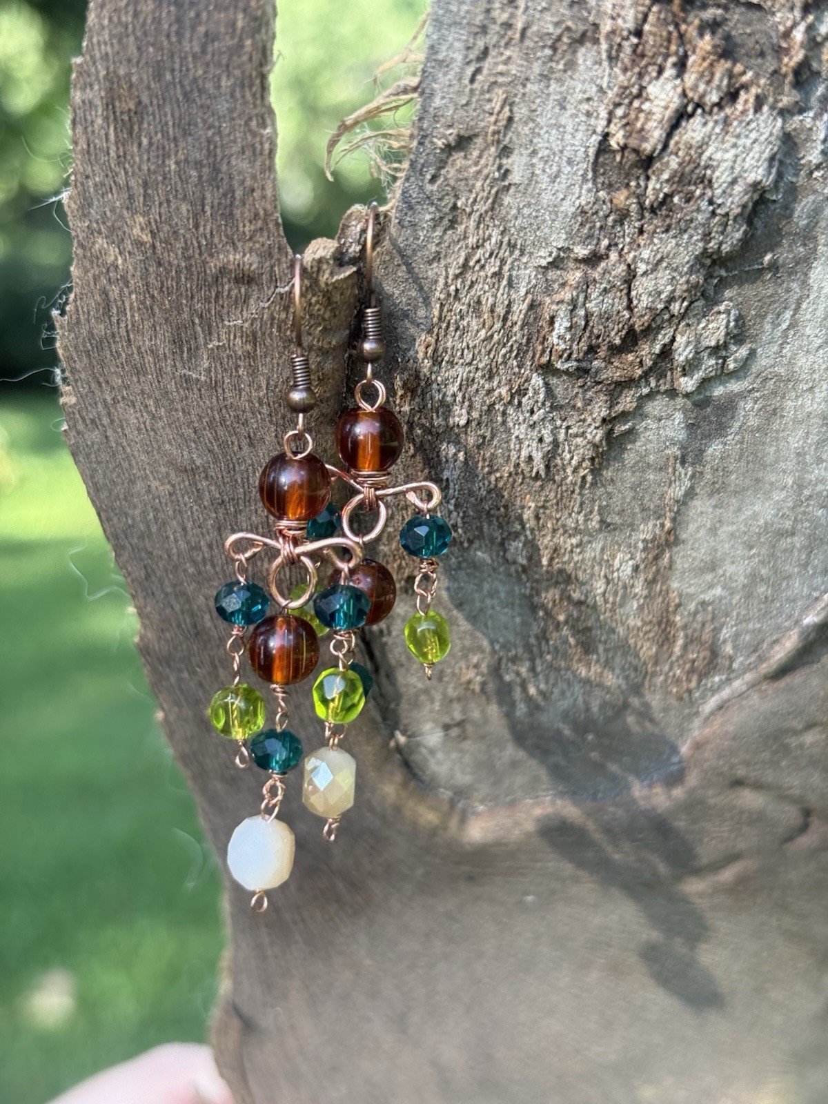 Handmade Copper Wire Dangle Earrings Western Boho Beaded Statement Jewelry
