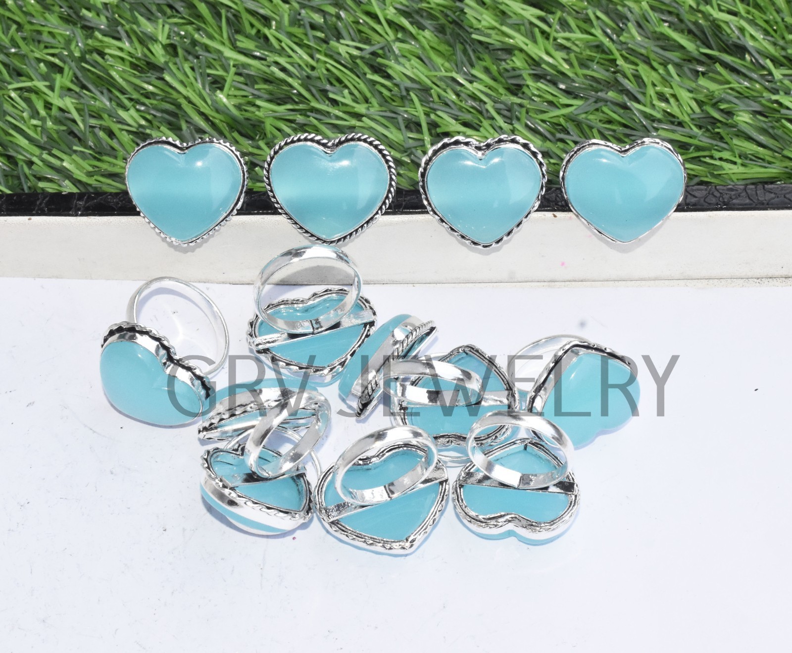 1-500 Pcs Chalcedon In Wholesale Stone Heart Ring Lot Bulk: Silver Plated Whr-73