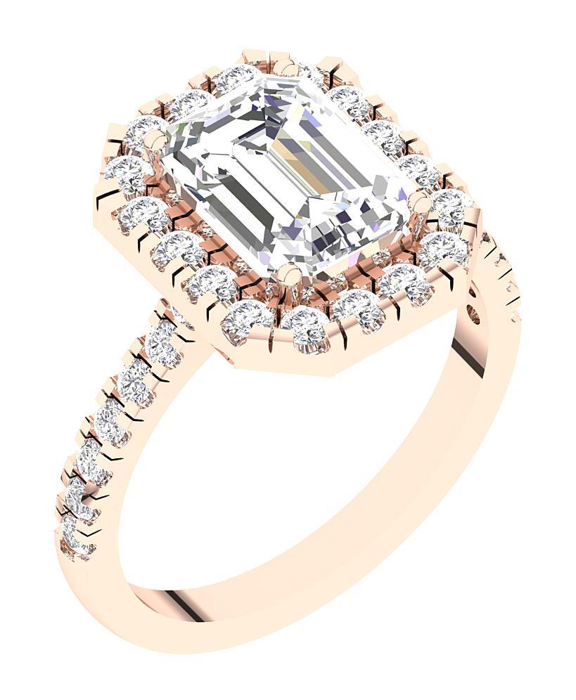 14K Gold VS F 2.60 Ct Emerald Lab Grown Diamond Halo Solitaire Engagement Ring