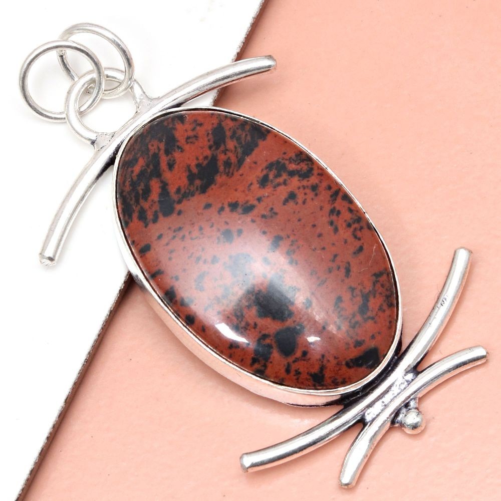 Pendant Mahogany Obsidian Gemstone Gift For Her Silver Jewelry 2.25″
