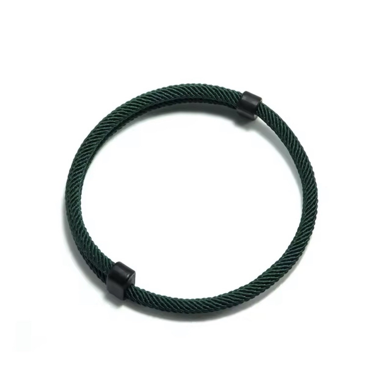 3pcs Men’s green and black braided fabric bracelet set, nautical-style, 20.5cm.
