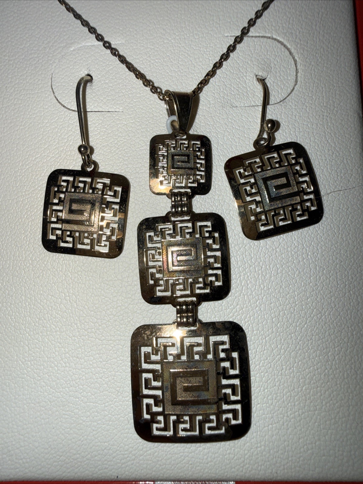 NWT Macy’s Fine Bonded Gold&Sterling Silver Greek Key Set 18”Chain $360 original