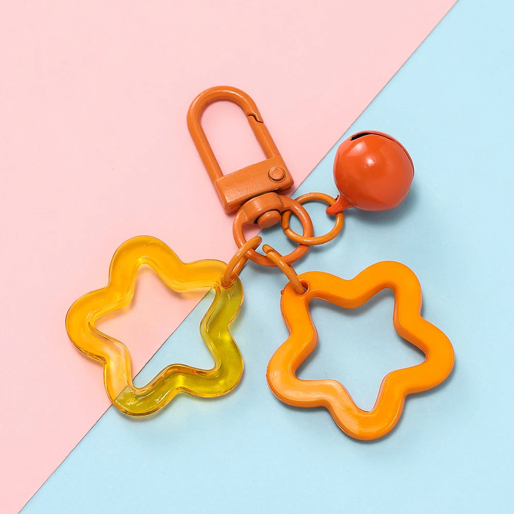 1pcs Hollow Star Charm Pendant Bell Colorful Acrylic Beads Keychain Keyring