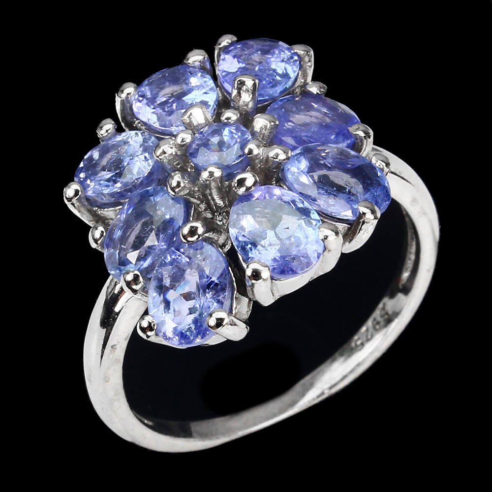 Unheated Oval Blue Tanzanite 14K White Gold Plate 925 Sterling Silver Ring