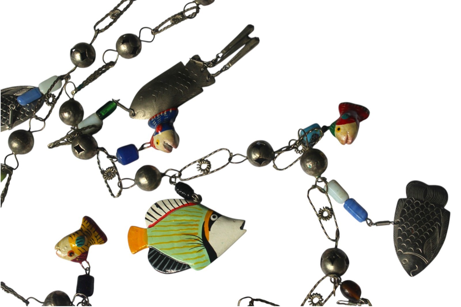 Vintage Mexican Wedding Necklace Fish Charm 32in Unique Ethnic Figural
