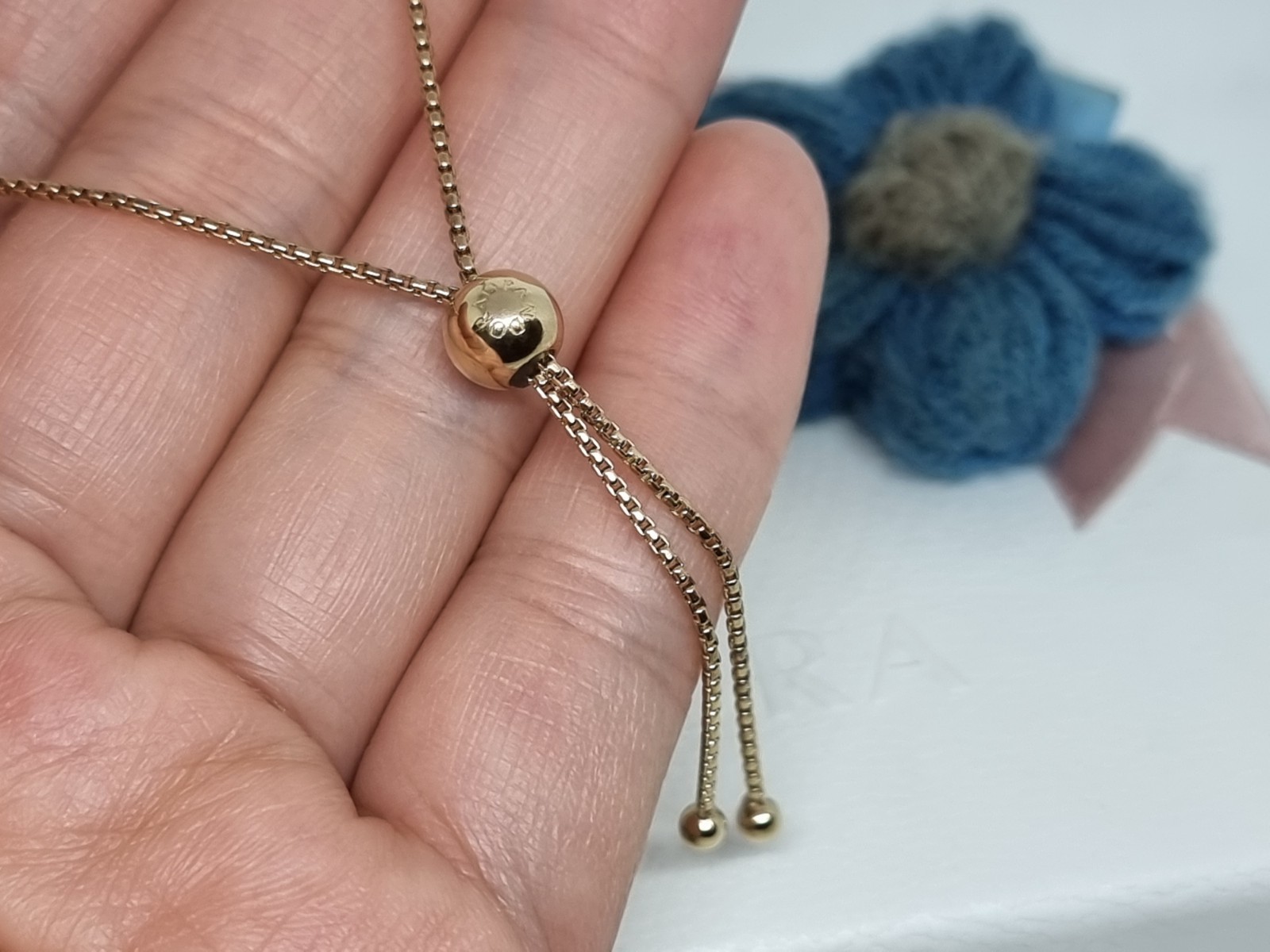 BOXED Genuine Pandora 18K Gold Plated Flower Stem Slider Bracelet 23cm 💕