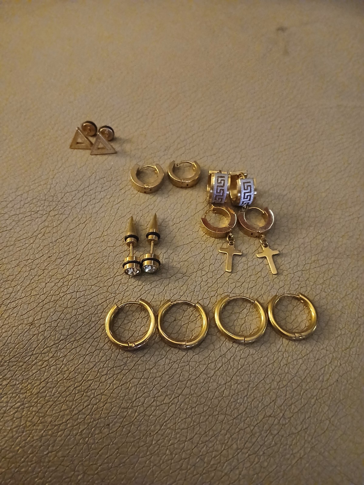 7 Gold Tone Metal Assorted Stud Hoop Huggie Cross Dangle Earrings Butterfly