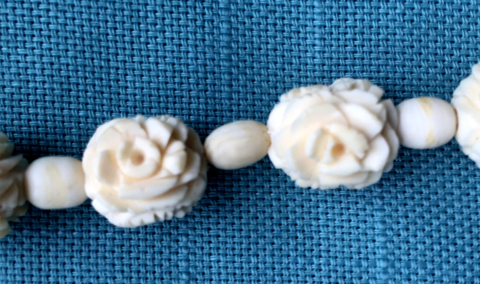 Vintage 18″ Carved Necklace Bovine Bone Rose Floral with Barrel Screw Clasp