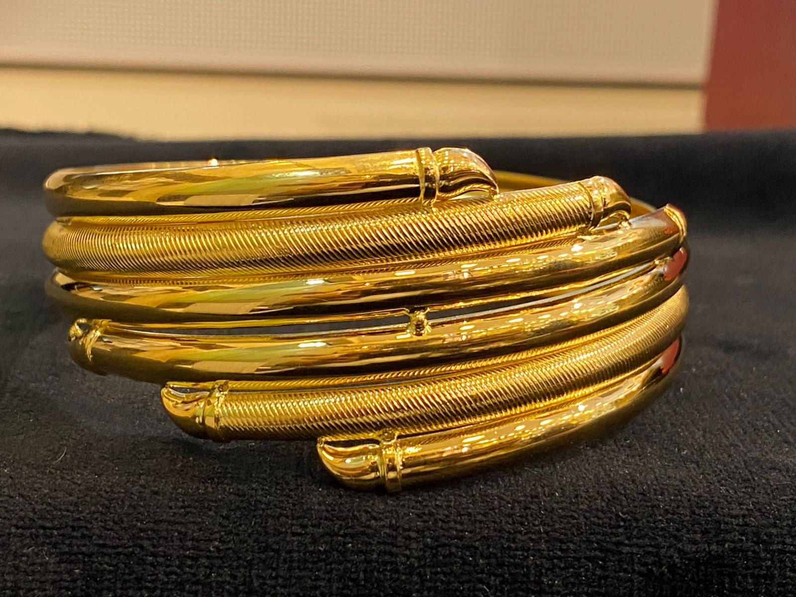 Elegant Heavy Dubai Handmade Multi-Layer Bangle In Certified 22Karat Yellow Gold