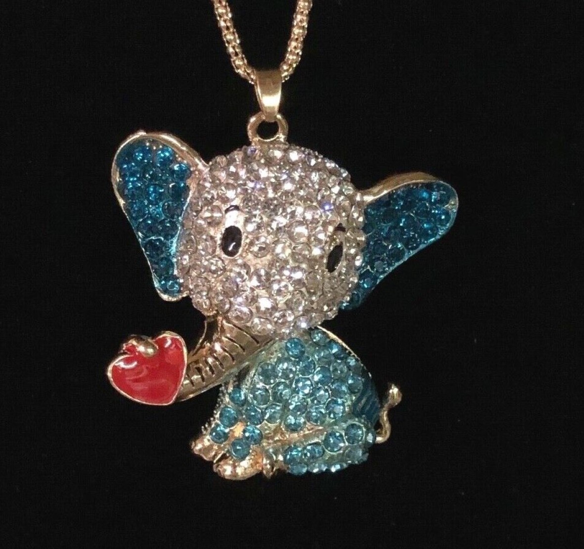 Betsey Johnson Crystal Love Heart Elephant Gold Pendant Necklace Free Gift Bag