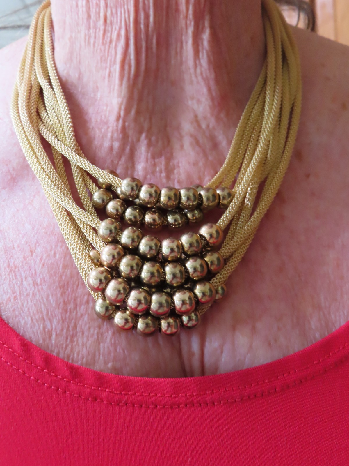 Vintage MACY’s New/Old Stock Ellen Tracy Necklace Multi Chain Weave w/Balls