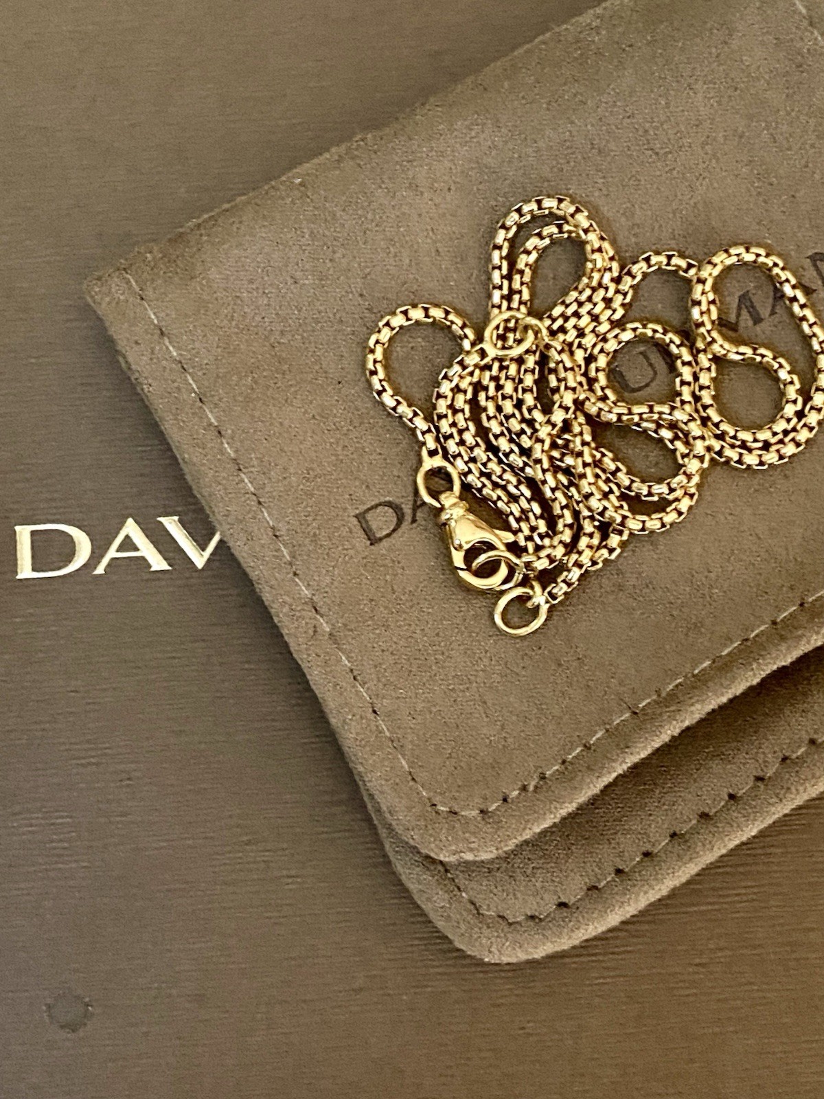 David Yurman 18k Yellow Gold Box Chain Necklace 1.7mm 16 17 18” Adjustable