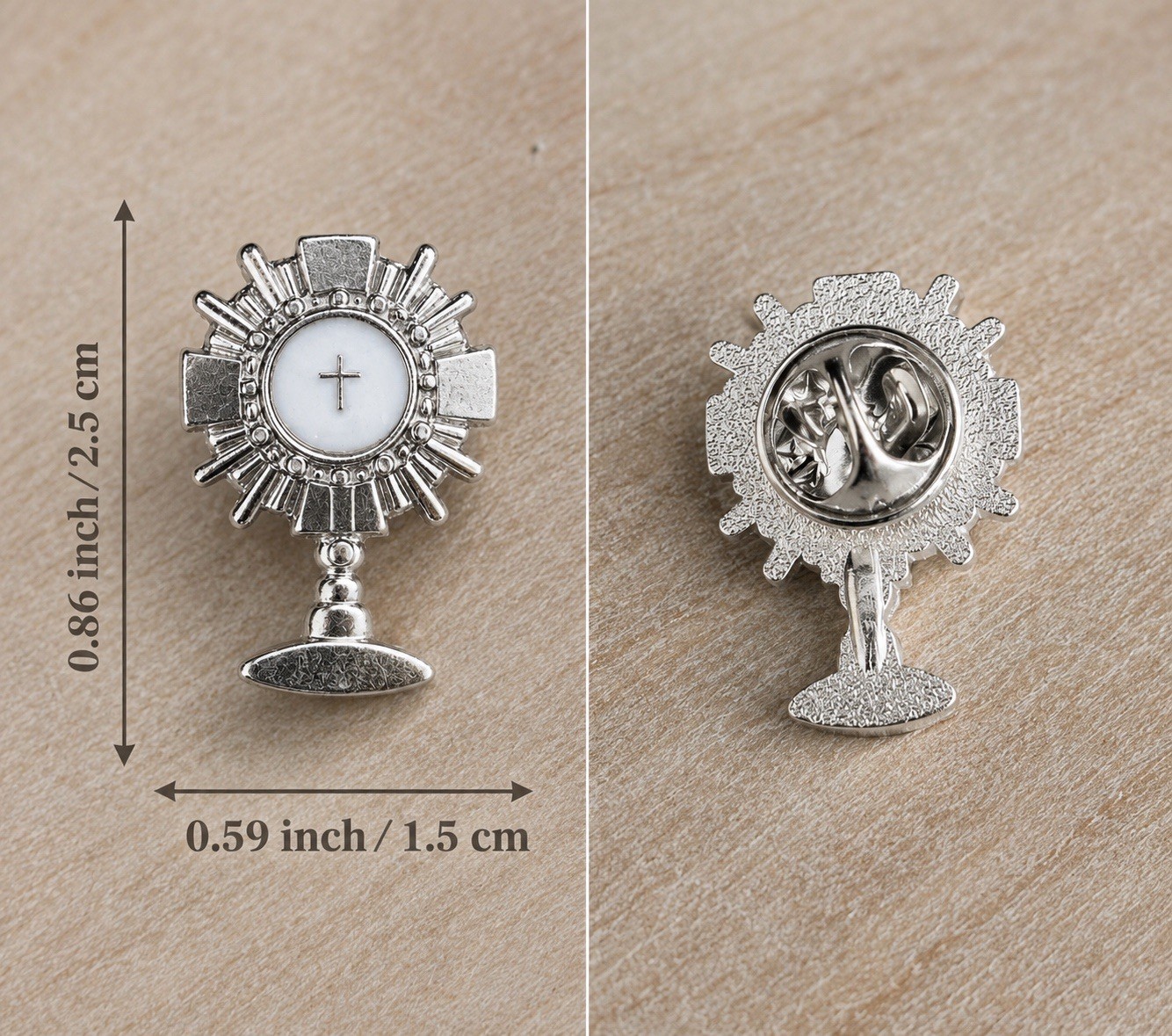 Catholic Monstrance Lapel Pin Silver and Gold Color (2 pieces (1 of each color)
