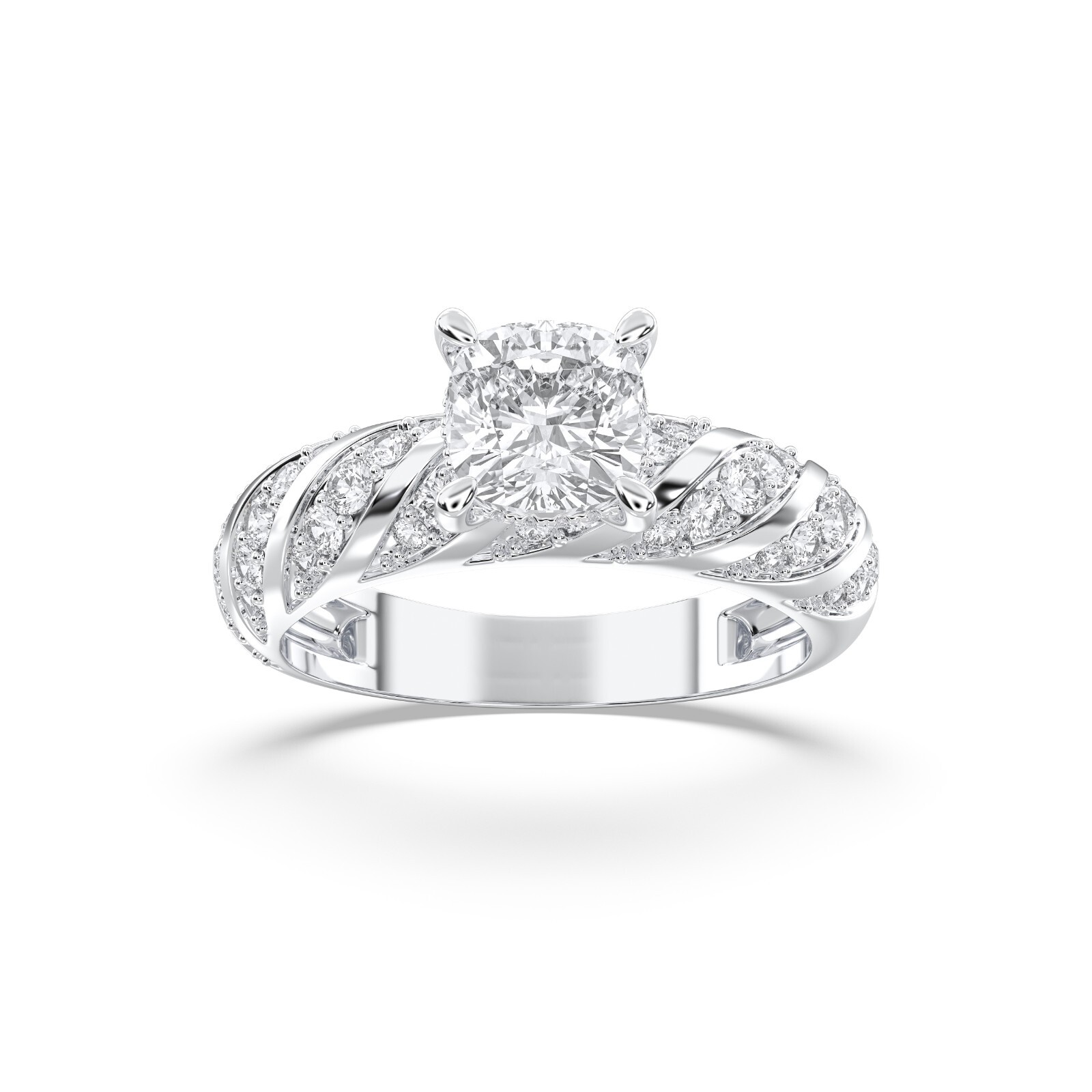 2.60 Carat Cushion Moissanite Stone Luxuries Style Engagement Ring in Silver