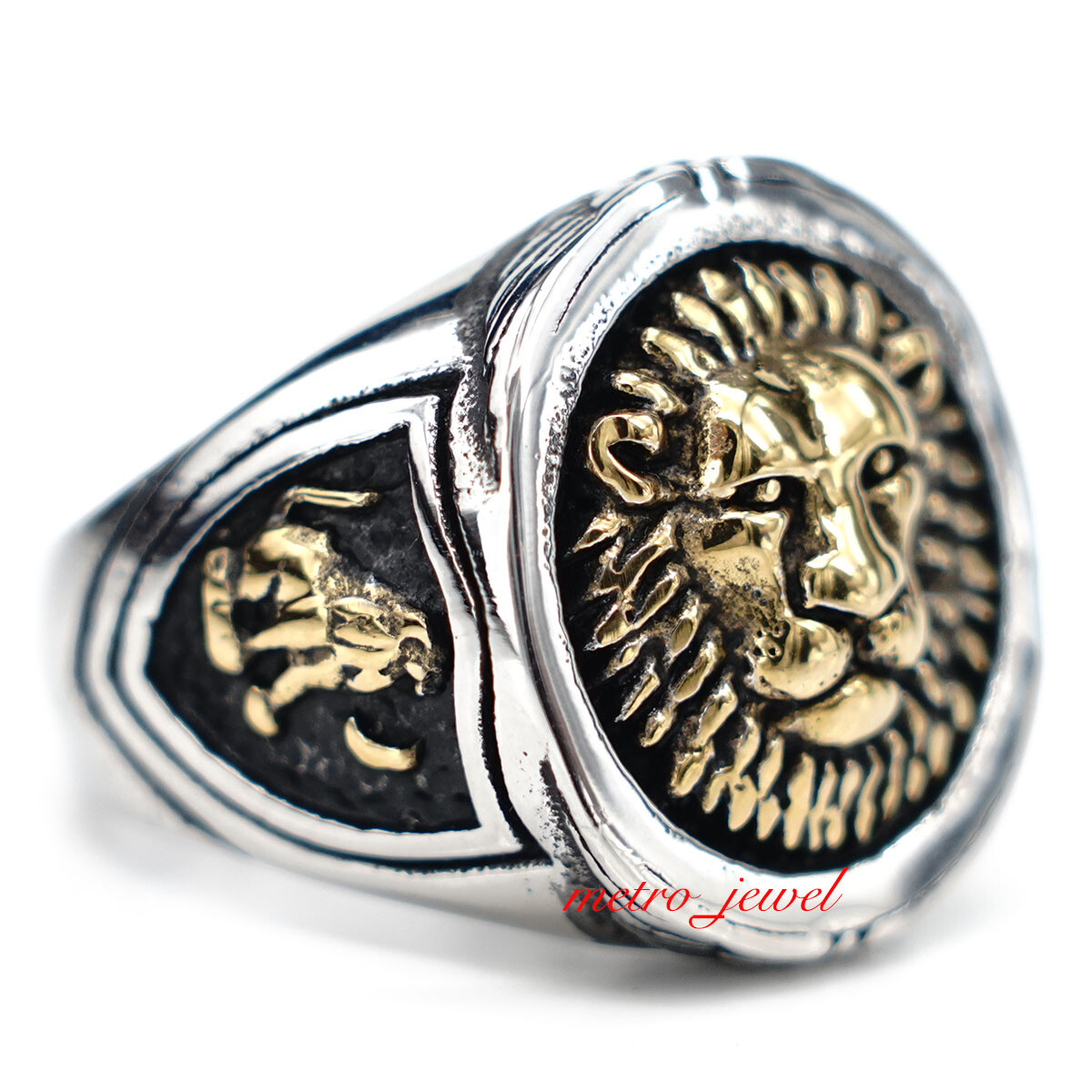 JXC Mens Two Tone Gold Lion Head Of Judah Ring For Men Silver Size 7 8 9 10-15