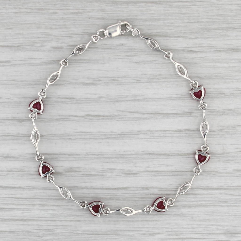 3.90ctw Lab Created Ruby Heart Diamond Tennis Bracelet Sterling Silver 7″ 5.4mm