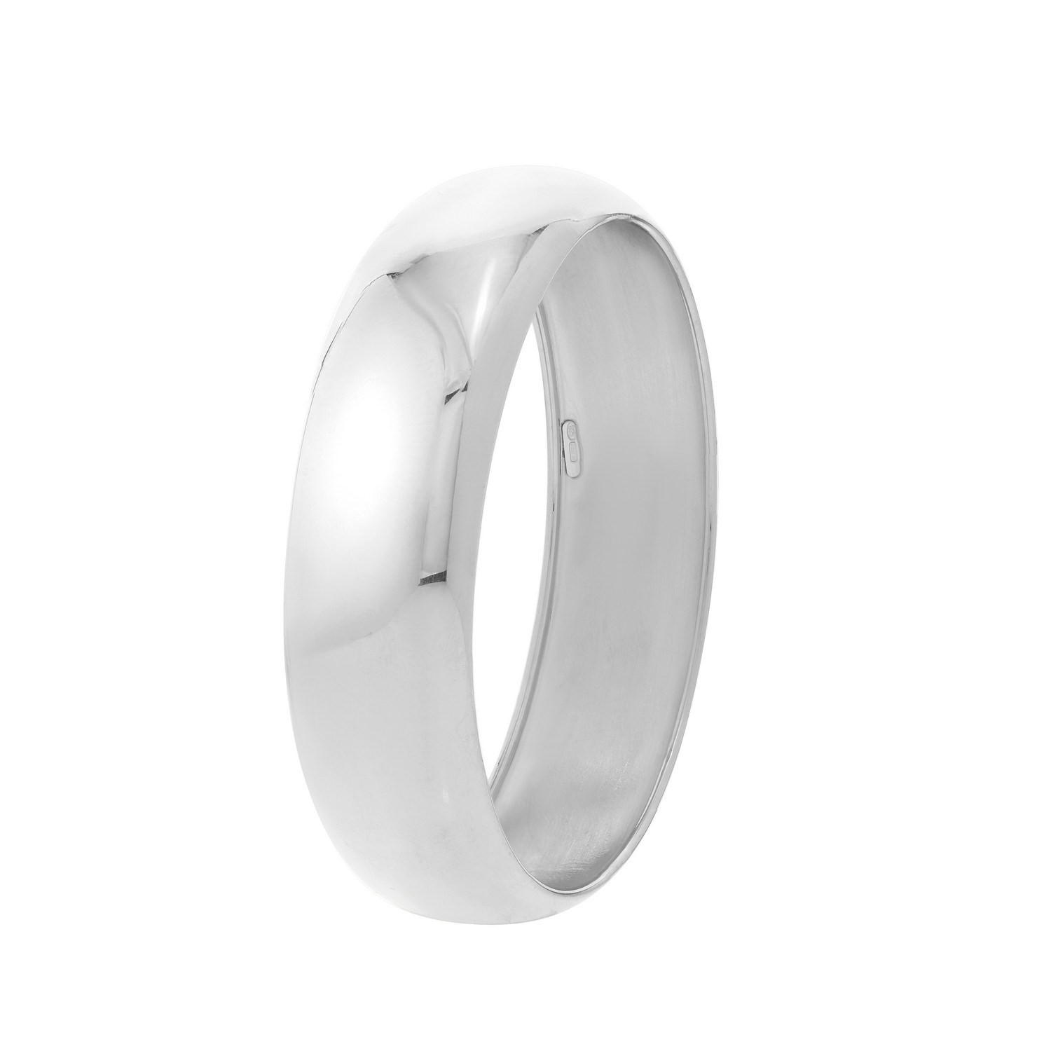 Classic Domed Bangle, Sterling Silver, Rhodium Plated, 18.50 mm, Polished