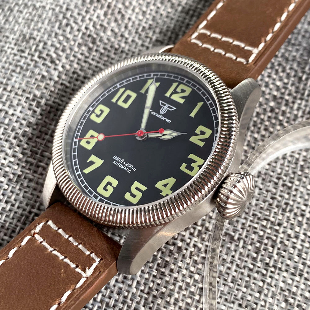 Tandorio 39mm Coin Bezel Pilot Black/Beige 20ATM Diver NH35 Automatic Men Watch