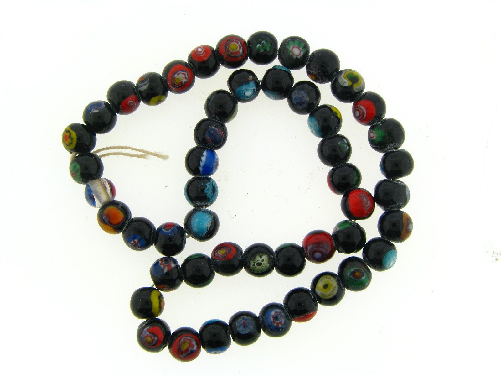 Vintage Japan NOS Black Base Multi Color Miliforie Round Glass Bead Strand Lot