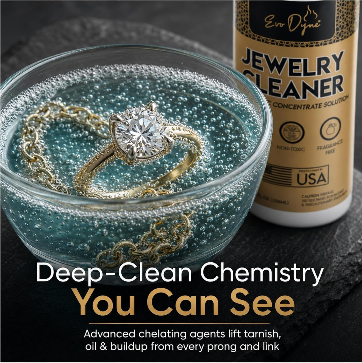 Evo Dyne Ultrasonic Jewelry Cleaner Solution 8 Oz Concentrated Formula | Ultraso