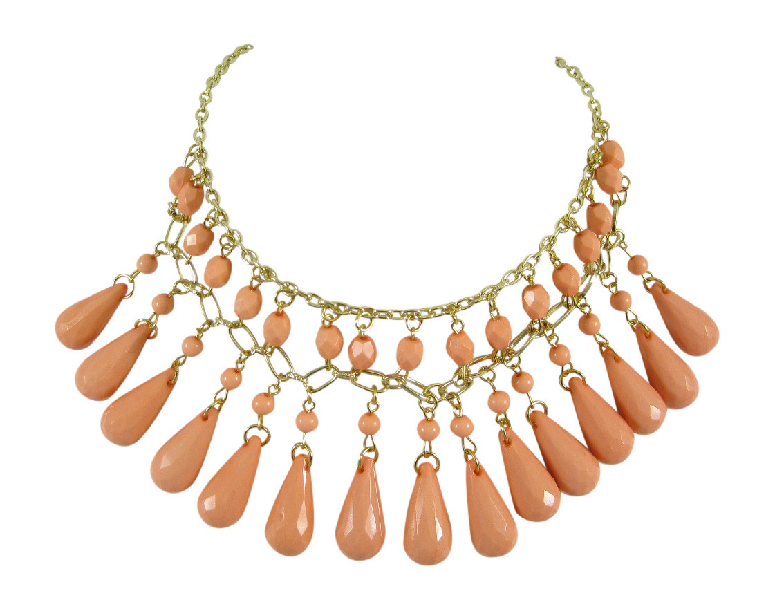 Peach Colored Beaded Statement Necklace #N2403