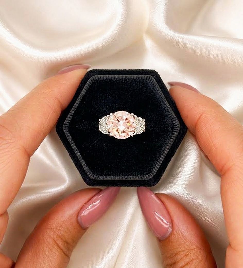 IGI Lab Created Diamond Ring 18k White Gold Fancy Vivid Pink 5.00 Ct Round Cut