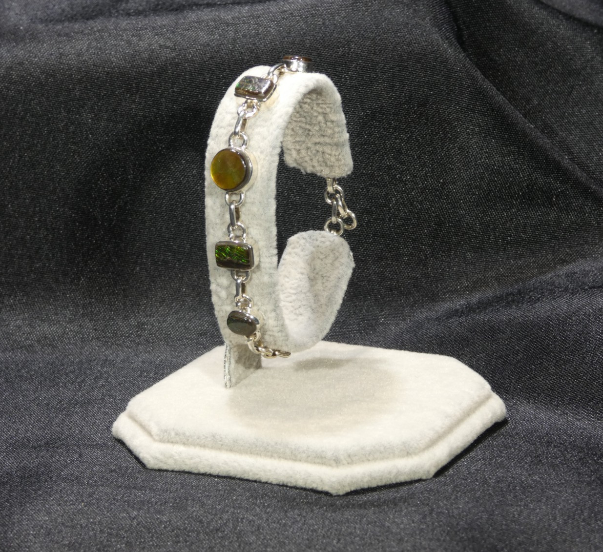 Natural Canadian Ammolite Solid 925 Sterling Silver Bracelet-20 cm