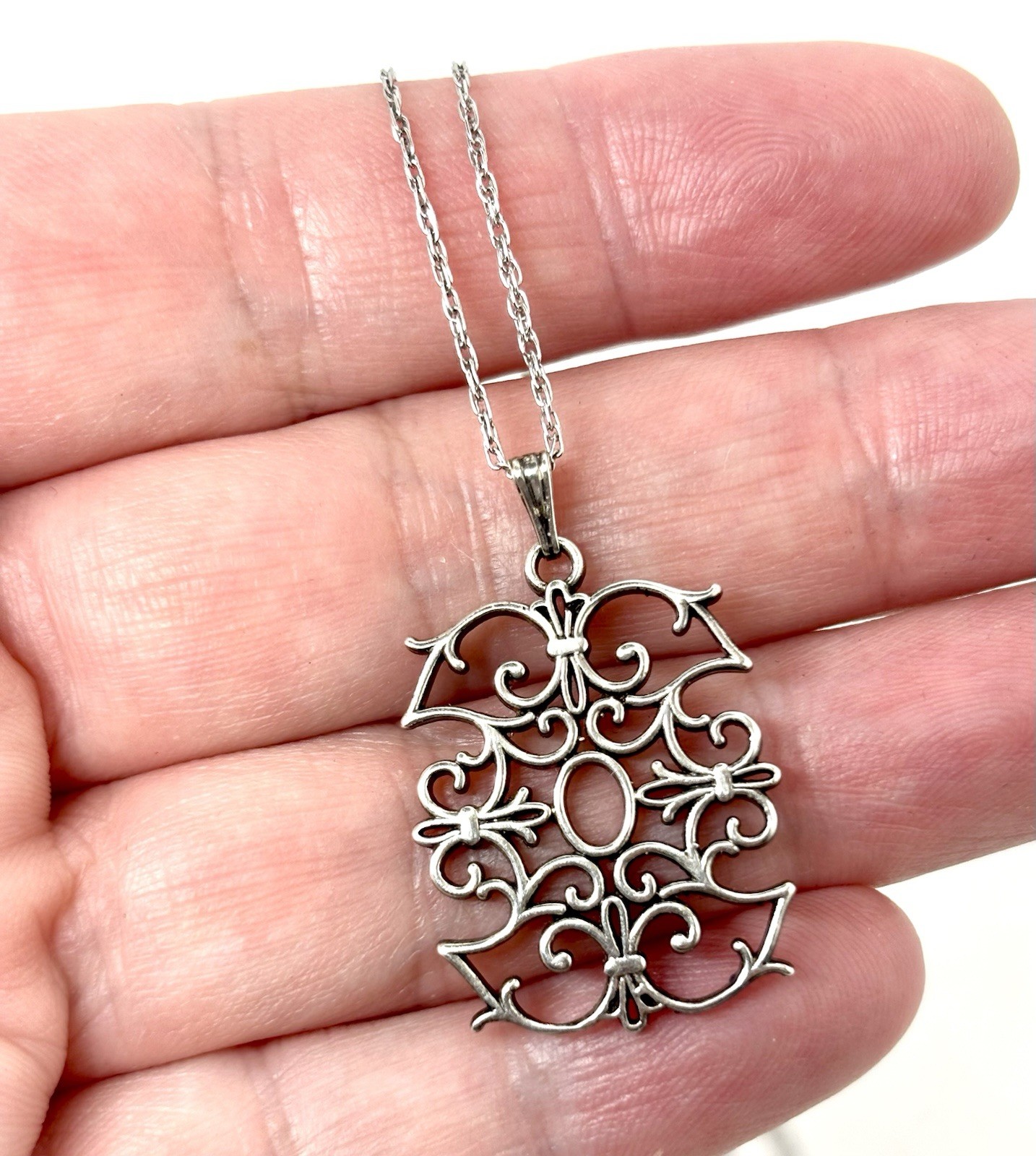 James Craig Sterling Silver Open Scrollwork Pendant Necklace Baroque Gothic Rev