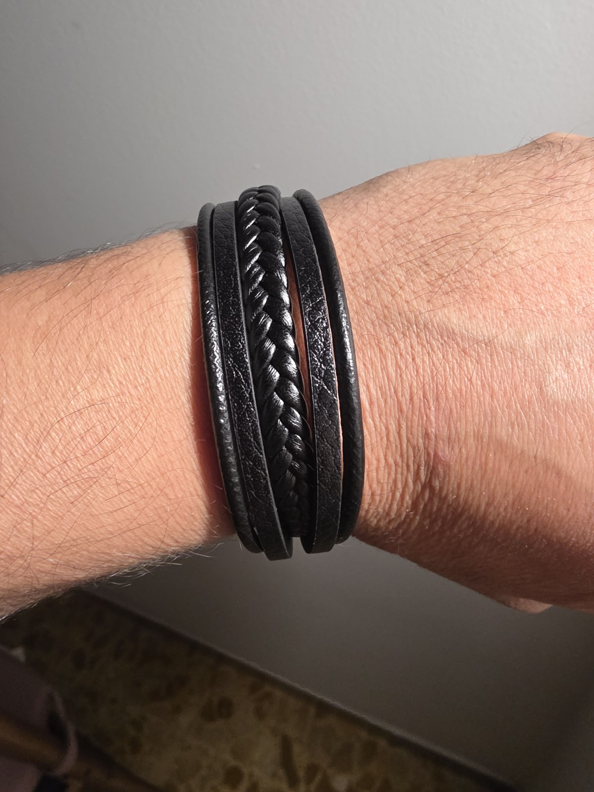 Unisex Leather Braided Wrap Bracelet – Black 21cm