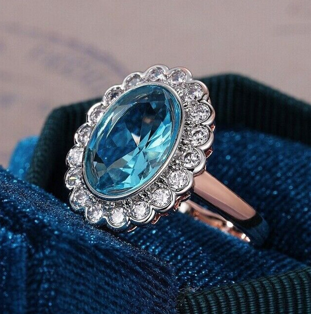 Christmas jewelry 1.9 Ct Simulated Aquamarine Gold Plated Royal Retro Style Ring