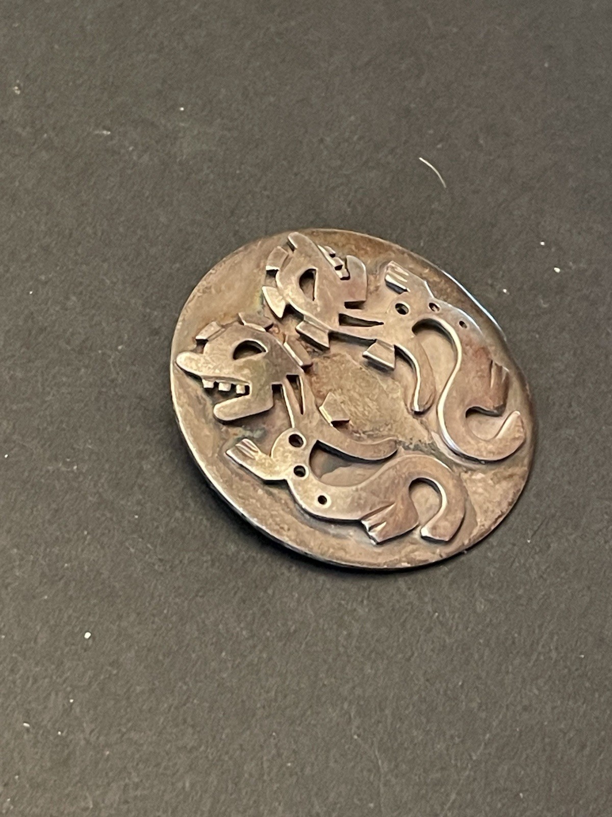 VTG Sterling Silver Mexican Brooch Quetzalcoatl Aztec Serpent Dragon