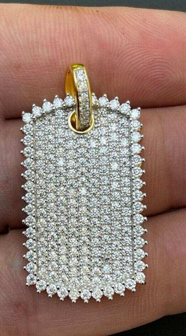 2.00Ct Round Cut Lab-Created Dog Tag Pendant Necklace 14k Yellow Gold Plated