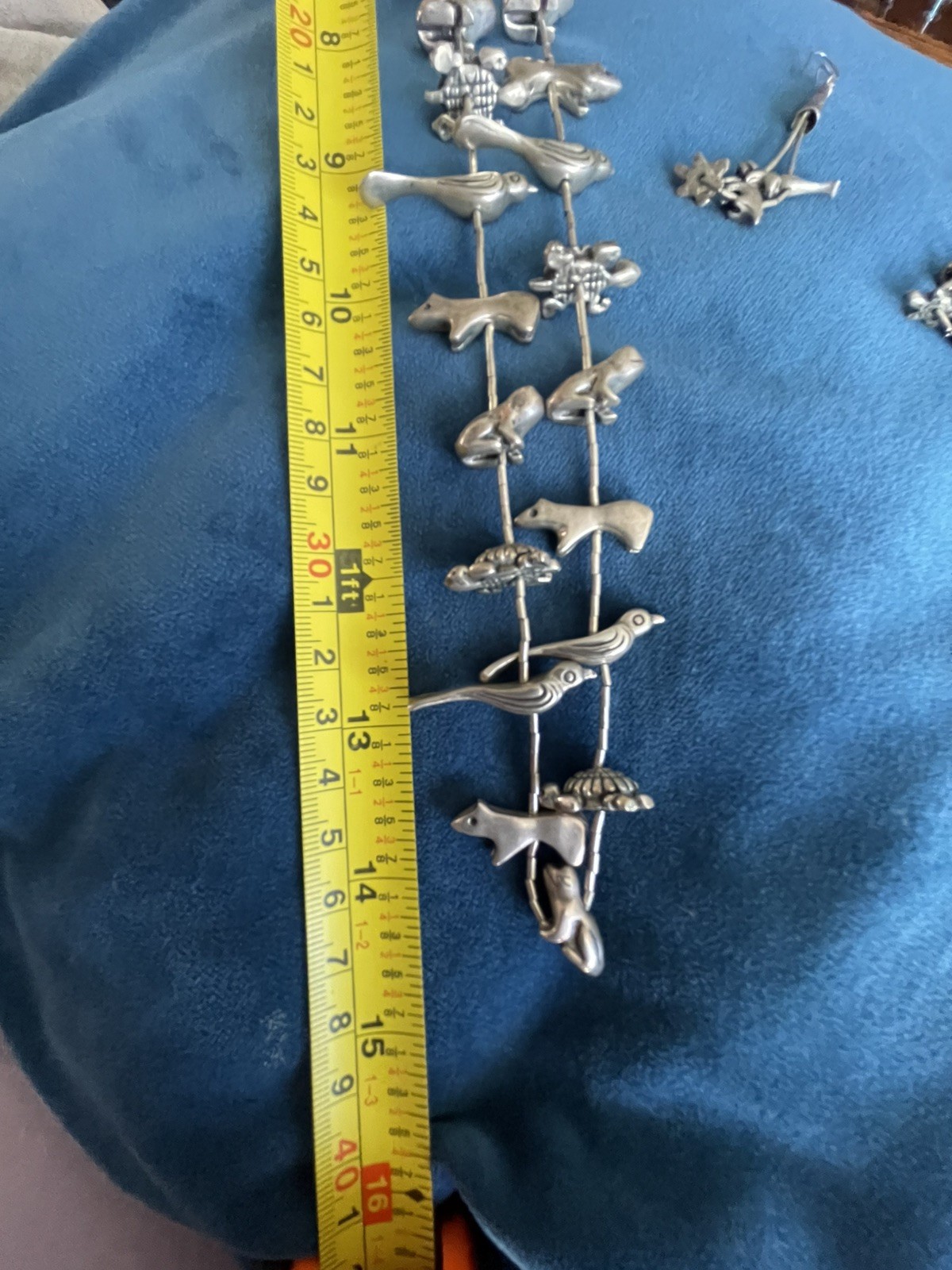 Vintage Sterling Silver Animal Fetish Bead Liquid Heavy Necklace and Earrings