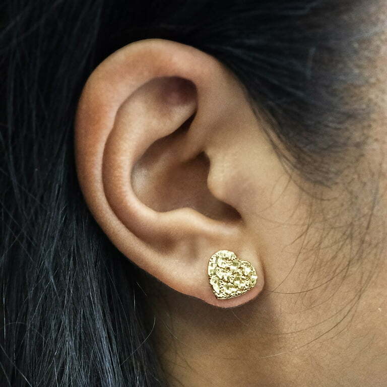 Heart Nugget Earring Unisex Hip Hop Iced 14K Gold plated Stud Fashion Earrings