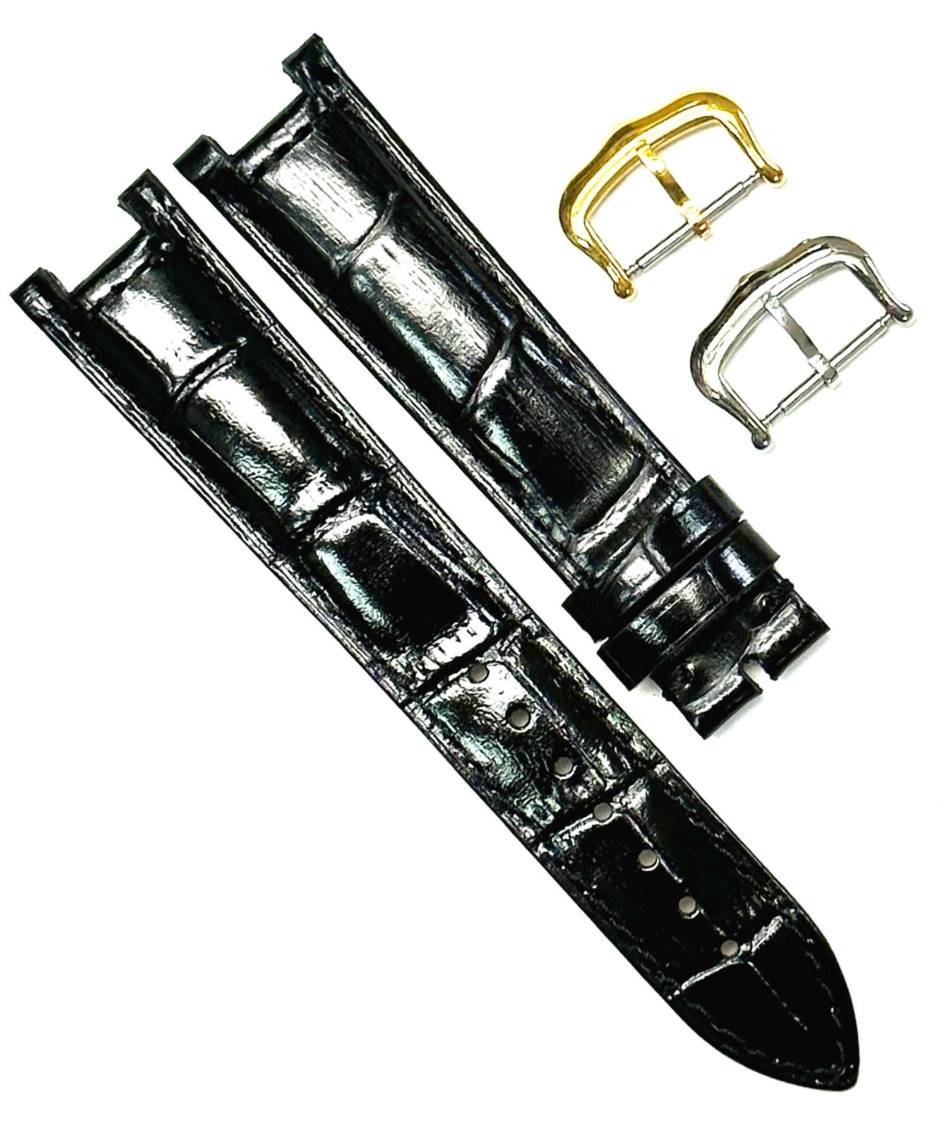Watch Band For Cartier PASHA Alligator Grain Size 18x16mm Black Color