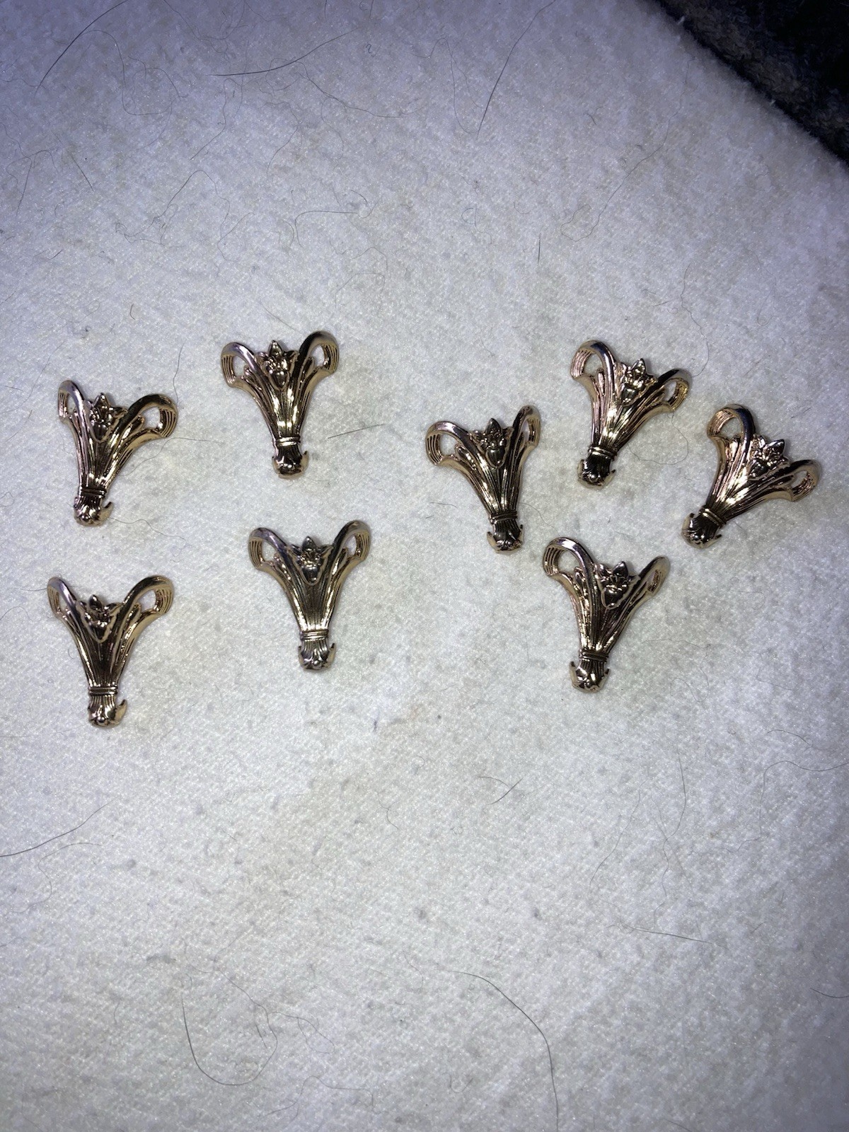 2 Sets of 4 Gold Plated Brass 7/8” Tall Folded Corner Findings Stampings